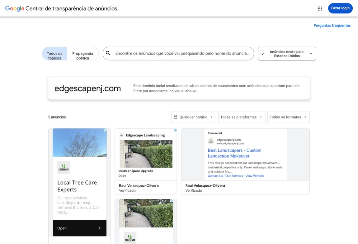 Google Ads Transparency Center, August 13, 2026. Public page, anyone c